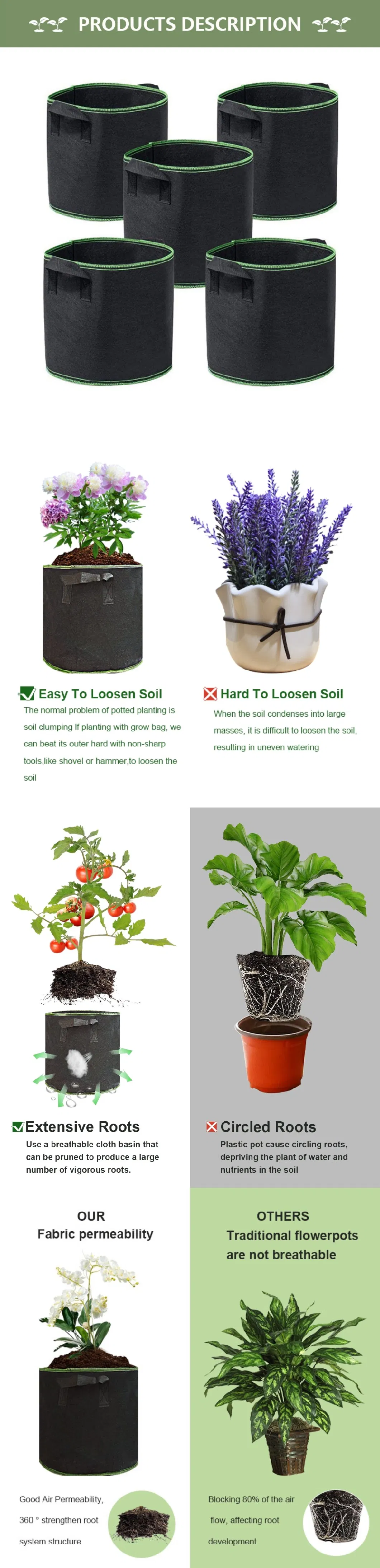 Customized Biodegradable 100% PP Non Woven Garden Plant Grow Nursery Bag