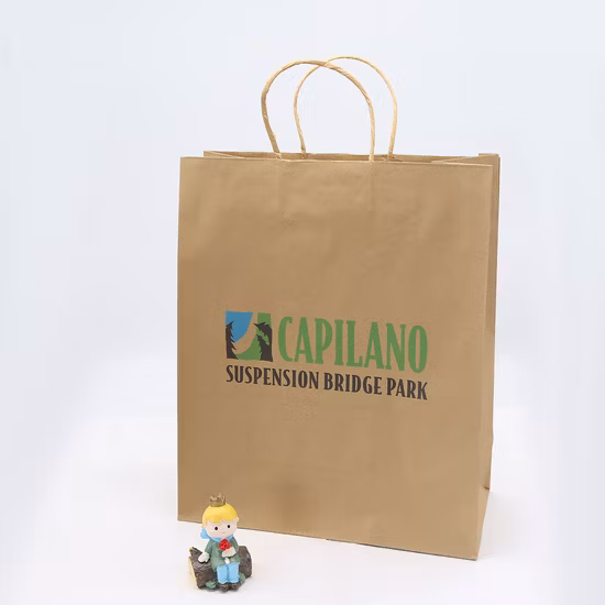 Custom Recycled Printed Promotional Art Shopping Gift Brown / White Kraft Paper Bags with Twisted Handle