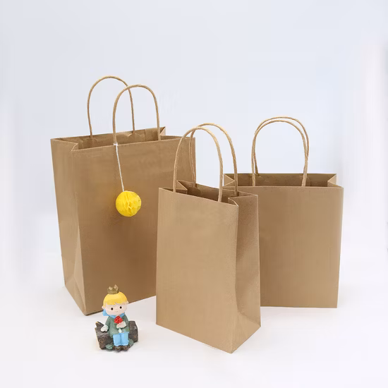 Custom Recycled Printed Promotional Art Shopping Gift Brown / White Kraft Paper Bags with Twisted Handle