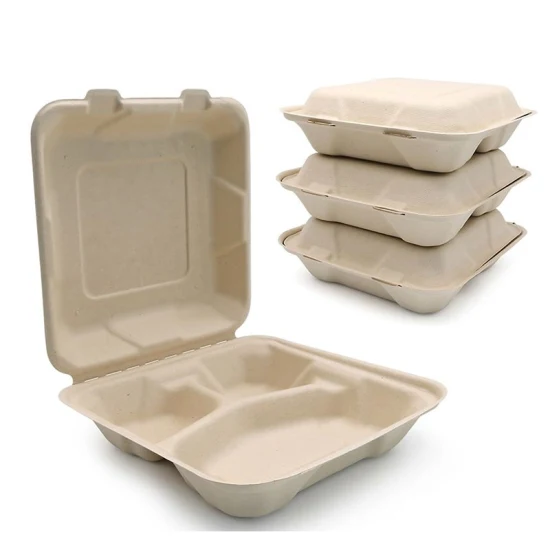 9'' Caja tipo almeja de bagazo de caña de azúcar Contenedor de alimentos Vajilla biodegradable desechable Venta caliente