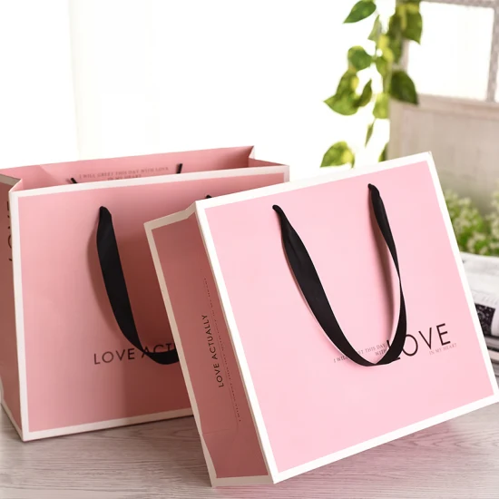 Bolsas de papel personalizadas para compras de regalos de lujo con asa de cinta