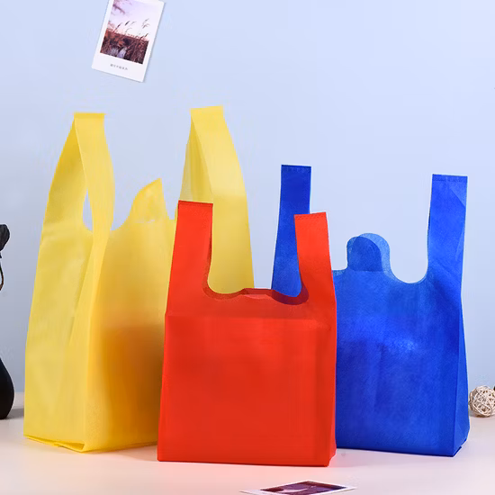 Tela no tejida biodegradable T biodegradable de los bolsos de compras del chaleco del totalizador del supermercado del tamaño de encargo